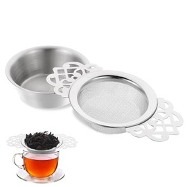 PAVIKE Tea Infuser Tea Strainer, Stainless Steel, Tea Leaf Filter, Shallow Type, Double Handle, Tea Filter, Ultra Fine Mesh, Heat Resistant, Convenient, Easy to Clean, Versatile, Small, Lightweight,