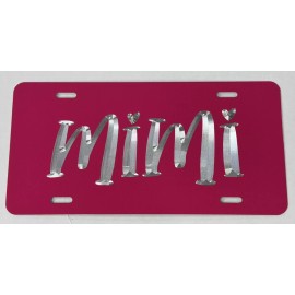 Diamond Etched Products Engraved Mimi Grandma Car Tag Diamond Etched on Pink Metal License Plate Gift