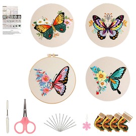Kit de Bordado, 4 Piezas Punto de Cruz para Principiantes con Patrón de Flores, Bastidor, Hilos, Agujas, Instrucciones para Costura Manual