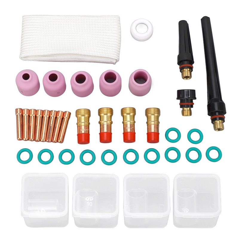 38Pcs TIG Welding Accessory Set Ceramic Nozzle Glass Cup Connector