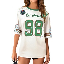 Oversized Jersey Shirts for Women Crewneck T Shirt Striped Number Graphic Shirt Casual Y2k Streetwear Tee Tops