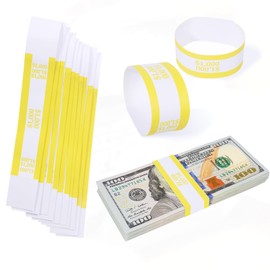 100PCS Yellow Money Bands for Cash, 7.5 X 1.12 Inches Money Wrappers for Bills, Self Sealing Cash Currency Straps for Supermarket Bank Currency Organize