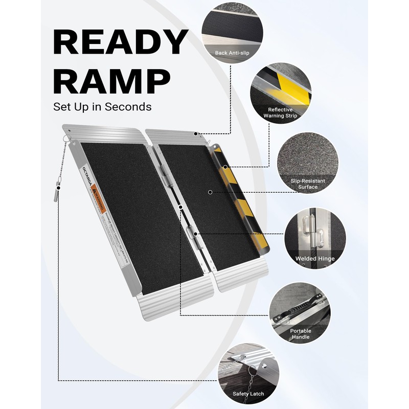 2FT Portable Wheelchair Ramp, Aluminum Folding Handicap Ramp with Handle,