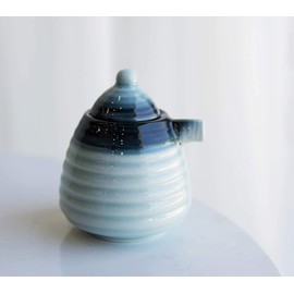 Ebros Gift Porcelain Serveware Drinkware Artistic Ocean Zen Aquamarine Black Gradient Textured Restaurant Supply (Pack Of 2 Soy Ponzu Sauce Vinegar Or Oil Dispenser With Lid)