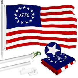 UD_G128 Combo Pack: 6 Ft Tangle Free Aluminum Spinning Flagpole (Silver) & Betsy Ross 1776 Flag 3x5 Ft, ToughWeave Series Embroi
