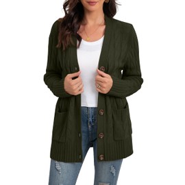 GRECERELLE Womens Long Cardigans Jumpers Cardigan with Pockets Buttons Ladies Loose Knit Long Sleeve Knitwear Oversized Sweater Cardigan for Autumn Winter Spring (Army Green, XL)