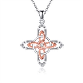 AXOMY Witches Knot Necklace 925 Sterling Silver Nudo De Bruja Plata Witch Knot with Rose Necklaces Witch Jewelry for Women Mom Wife