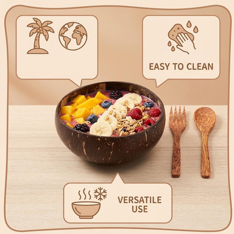 ZISHAN 3PCS Coconut Bowl Set, Large Coconut Shell Bowls for
