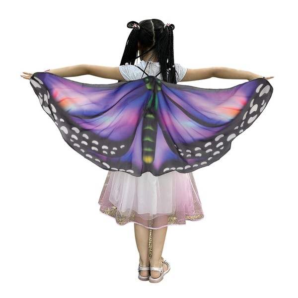 YJZQ Halloween Butterfly Wings Cape for Kids Rainbow Shawl Cape Costume Fancy Dress Up Princess Pretend Play Party Accessory