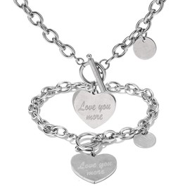 UALGL Heart Necklace Heart Bracelet Lock Necklace Lock earring for Women Love Charm Toggle Chain Jewelry Set (White-2)