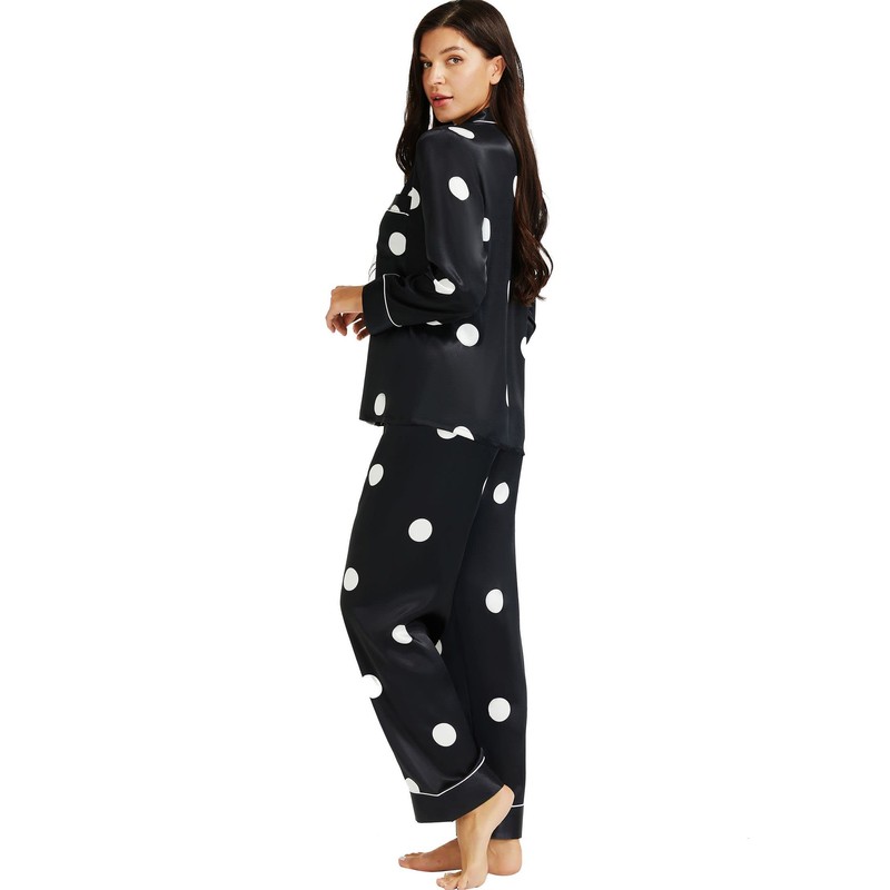 LONXU Womens Satin Pajamas Set Classical Black 2XL