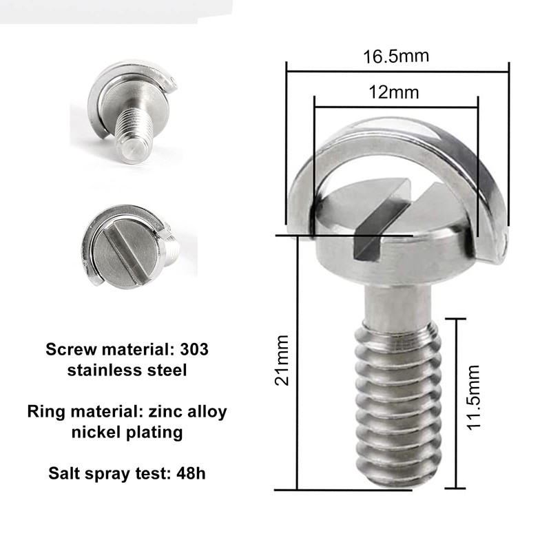 Camera Screw 1/4 Tripod Screw D-Ring Stainless Steel Mounting Screw,