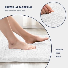 Ouka Non Slip Bath Mats Rugs Machine Washable Rug with Soft Shaggy Fabric Indoor Home Tub Mat for Kitchen Entrance Bathroom(20"*32",White)