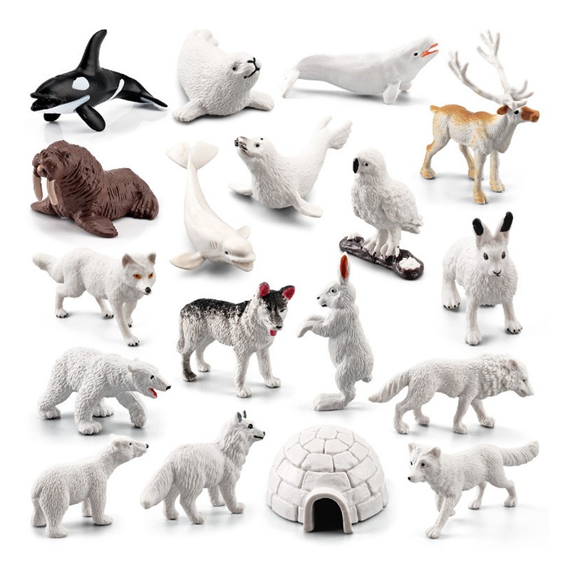 Arctic Animal Figurine Set 18pcs Kid Simulated Arctic Hare Reindeer