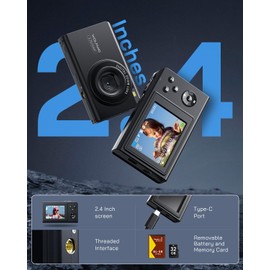 WOLFANG Digital Camera, 2.7K Kids Camera for Photography, 50MP Compact Vlogging Camera, 16X Digital Zoom Video Camera, Auto Focus Point and Shoot Digital Cameras, Gift for Students Teens