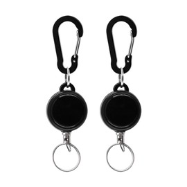 Samcos Reel Keychain, Set of 4, Carabiner Included, Extendable, Maximum Length 23.6 inches (60 cm), Reel Strap, Pass Case, Reel, Metal Fittings, For Hanging Name Tags, Set of 2 Black
