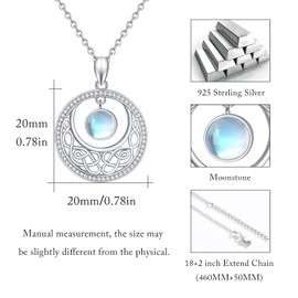 JFASHOP Celtic Necklace Women's 925 Sterling Silver Celtic Moonstone Pendant Necklace Rainbow Moonstone Knot Mother's Day Valentine's Day for Women Girls Children Women, Sterling Silver, Moonstone