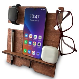 Gift for Men - Docking Station - Wooden Desk Organiser - Birthday Gift for Husband, Boyfriend