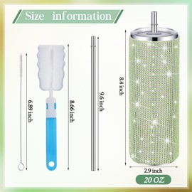 Tessco Bling Cups Rhinestones Tumbler with Straw Glitter Water Bottle Stainless Steel Straw Tumbler Insulated Bling Cup with Lid and Brush for Women Mothers Day Gifts (Green,20 oz)