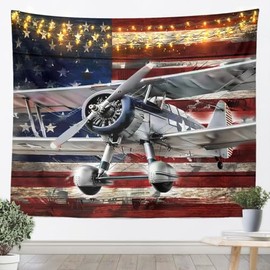 jejeloiu Aircraft Wall Hanging Airplane Print Tapestry for Kids Boys Girls Teens Room Decor American Flag Wall Blanket Small 51"x59" Flight Red Grey Wall Art