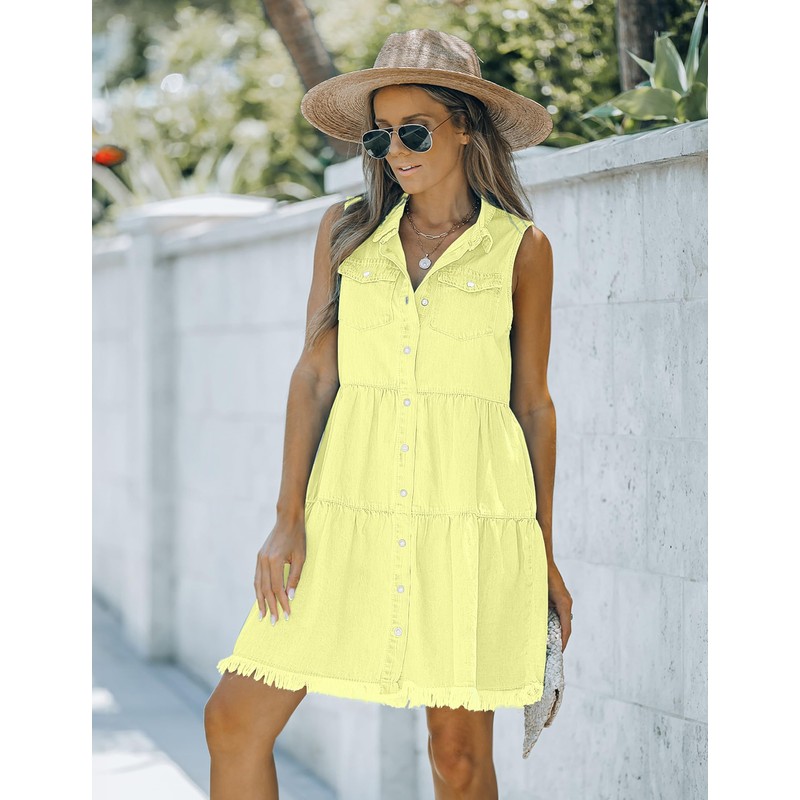 Luvamia Summer Dresses for Women - Denim Dress in Lime