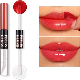 Labial Tipo Tinta Peel-Off Mate Doble Cabezal con Brillo, 04 Doble Cabezal Funciona, Acabado Mate,Brillo Transparente Reparador, Waterproof, Hidratante, Larga Duración, Fácil de Aplicar