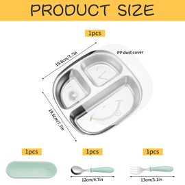 CHENBOOW Stainless Steel Plate Baby, Baby Plate with Suction Cup, Children's Plate with Suction Cup, Stainless Steel Suction Cup Plate, Divided Children's Plate Set, Divided Non-Slip Tableware, with