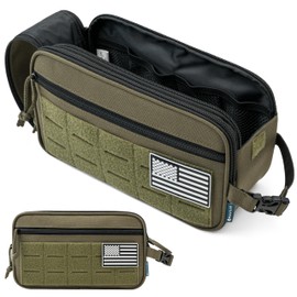 PAVILIA Tactical Toiletry Bag for Men, Hygiene Travel Bag, Military Dopp Kit, Water Resistant Molle Pouch, Mens Shaving Grooming Essentials, Bathroom Shower Toiletries Small Organizer Case, Olive