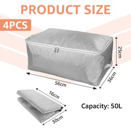 WOPPLXY 4 PCS 50L Underbed Storage Bags - Foldable Fabric Underbed Clothes Storage - Under Bed Storage Bag with Zip for Clothes, Bedding, Wardrobe Storage