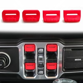 West-xingzhe West-xingzhe for Jeep Wrangler JL Accessories, Red Window Switch Button Cover for Jeep Wrangler JL 4XE Gladiator JT 2018-2025,4 Pcs