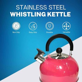 Premium Stainless Steel Whistling Kettle | 10 Colors | Stove top | Non-Drip Pouring Spout | Cool Touch Handle | Whistling Spout | 2.5L Capacity (Pink)