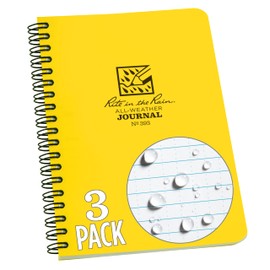 Rite in the Rain Weatherproof Side Spiral Notebook, 4.625" x 7", Yellow Cover, Journal Pattern, 3 Pack (No. 393L3)