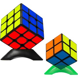 Toy Jam Cubrick Pack 3X3 y 2X2- Paquete de 2 Cubo 3D Puzzle 3x3, y Cubo 2X2 Uso Profesional. Lubricado y con Base. Reta tu Mente!