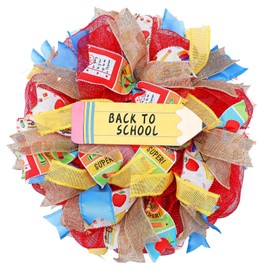 Riceshoot Back to School Wreath Decorations 15. 7 Inch First Day of School Wreath with Pencil Wooden Sign for Classroom Hanging Party Supplies