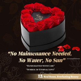 Anthonic 12 Preserved Roses in Heart-Shaped Box - Eternal Love Gift, Long-Lasting Roses for Her - Forever Flowers - Ideal for Valentine's Day, Anniversaries, Mother's Day - Elegant Display Box