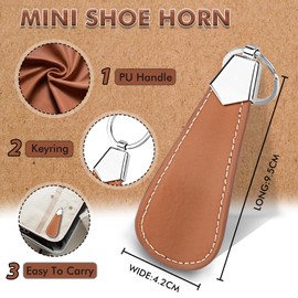 Senbers Mini Shoehorn Key Chain for kids 3.7 Inch - Travel Shoe Horn Metal Mini Shoe Spoon Shoe Slider Tool Stainless Steel Shoe Horn for Women Man(Brown)