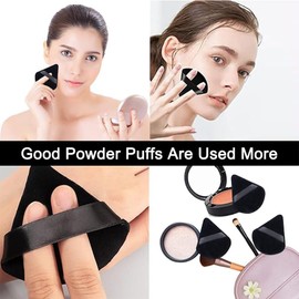 15 Pcs Triangular Velour Puffs - LINKPEACE Washable and Reusable Makeup Powder Puffs with Straps for Contouring,Corners and Under Eyes, for Loose Powder Body Powder Makeup Tool (Black)