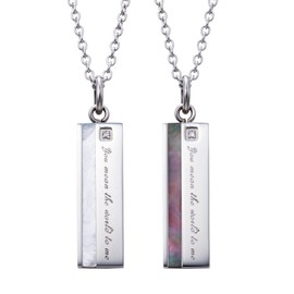 White Clover 4SUP002WH & 4SUP002BK Message Diamond Shell Plate, Stainless Steel Pair Necklace, White & Black