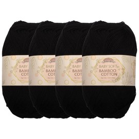 (4 Skeins, Black) - Baby Soft Bamboo Cotton Yarn - JubileeYarn - Black - 4 Skeins
