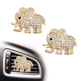 2Pcs Car Air Vent Clip, Bling Crystal Cute Elephant Car Air Vent Clips, Car Air Conditioning Outlet Clip Decorative, Car Interior Decoration Accessories Universal for Women and Man (Gold)