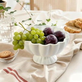 Pedestal Decorative Bowl Home Decor, 8" Footed Ruffle Fruit Bowl