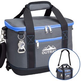Blue Insulated Cooler Bag – 6L Collapsible Thermal Lunch Bag with Bottle Opener, 16 Can Capacity – Perfect for Camping, Picnics and Travel - Handles and Removable Shoulder Strap - by Outrav