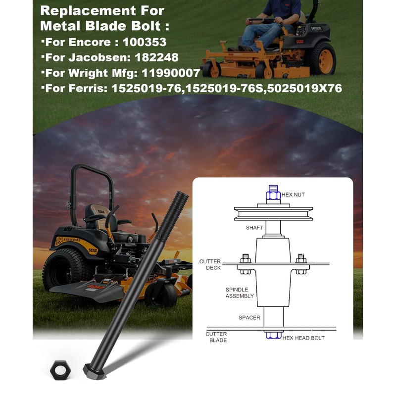 ONYUOKU 04001-41 04020-09 Mower Spindle Blade Bolt & Hex Nut