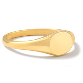 BENIQUE Gold Signet Rings for Women Men, Stackable Chunky Statement Plain Heart Dainty Pinky Ring, Non-Tarnish 18k Gold Plated Stainless Steel Size 3 4 5 6 7 8 9 10 (Slim Oval Signet Ring, 2.5)