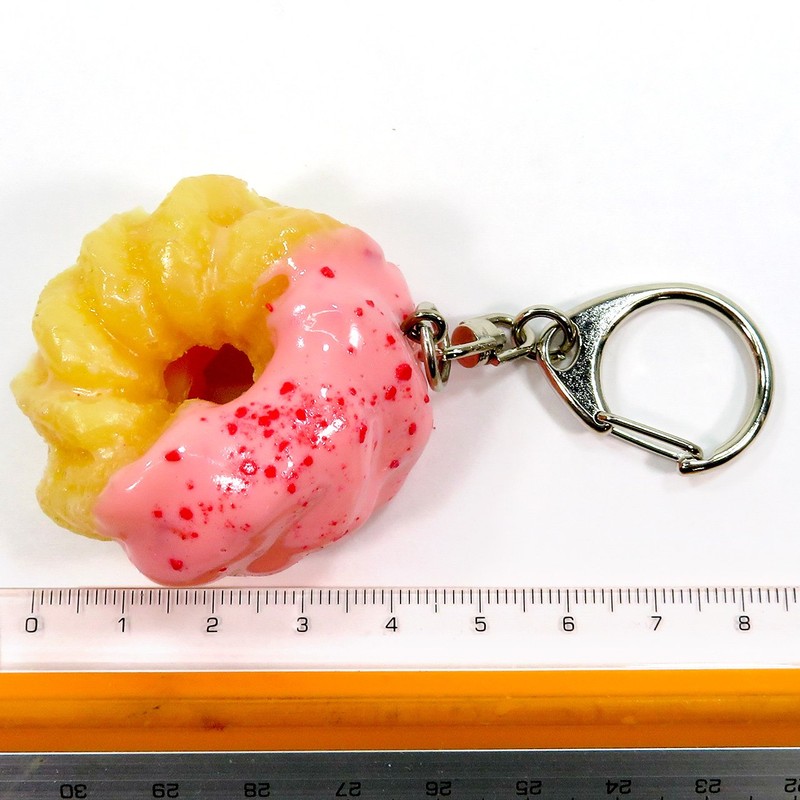 Food Sample Key Holder, French Cruller (Strawberry) 217 OK, Pink