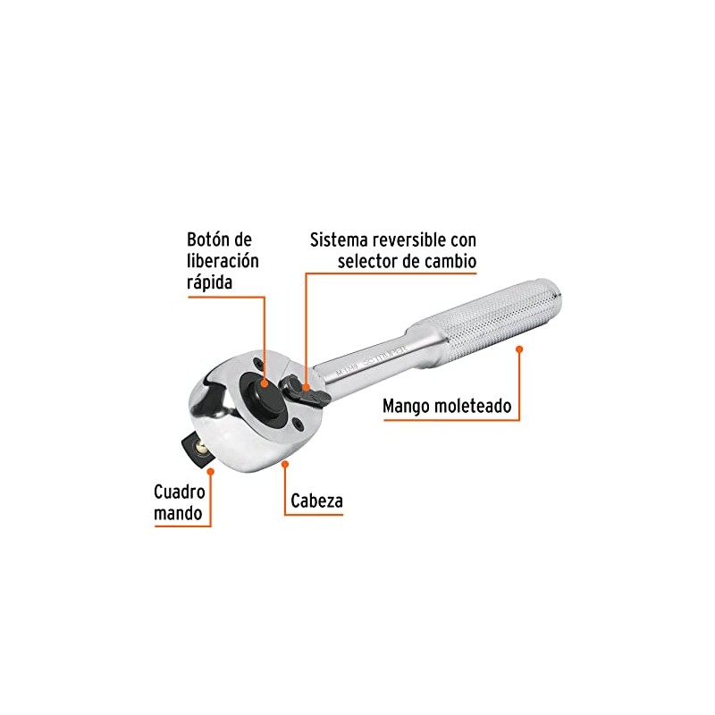 Truper M-1249, Matraca liberación rápida, cabeza de pera, cuadro 1/2"