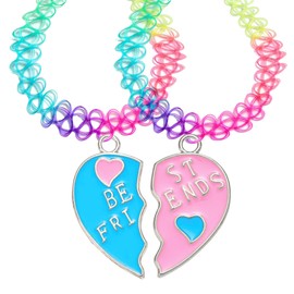 BodyJ4You 2PC Tattoo Choker Necklace - 90s Choker Necklace Women - 2000s Y2K Rainbow Choker - Blue Pink Hearts Friendship Love Charms Pendants - Colorful Stretchy Elastic Necklace