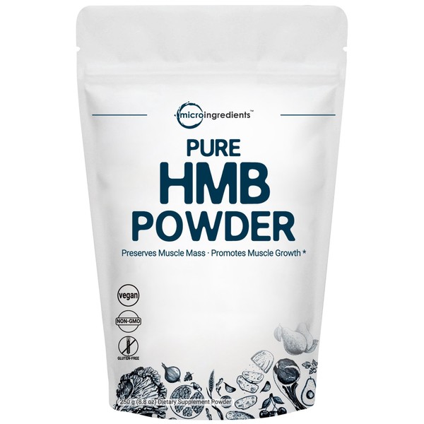 Micro Ingredients Pure HMB Powder, 250 Grams, Powerfully Supports Muscle Stamina, Endurance and Strength, No GMOs and Vegan Friendly
