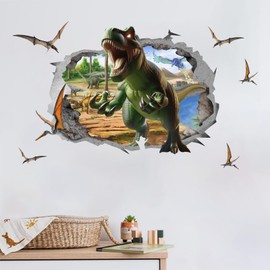 ANHUIB 3D Dinosaur Wall Sticker Decoration, Dino Wall Sticker, Large Dino Wall Sticker, Jurassic, 3D Wall Breakthrough Wall Sticker, Wall Sticker for Boys, Bedroom, Baby Room, Playroom