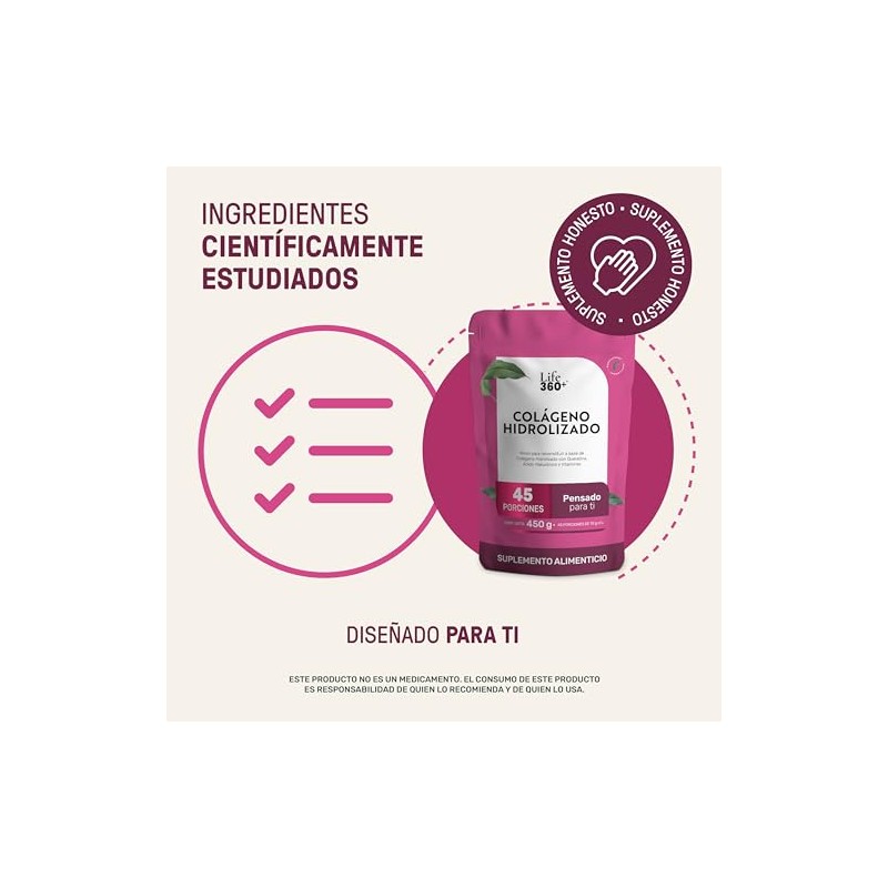 Life 360 Collagen Blend 450 Colágeno Hidrolizado Queratina Ácido Hialurónico
